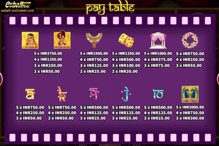 Bollywood Romance Paytable